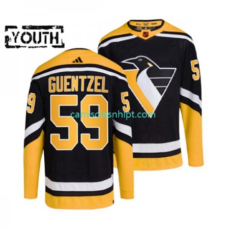 Camiseta Pittsburgh Penguins JAKE GUENTZEL 59 Adidas 2022-2023 Reverse Retro Preto Authentic - Criança
